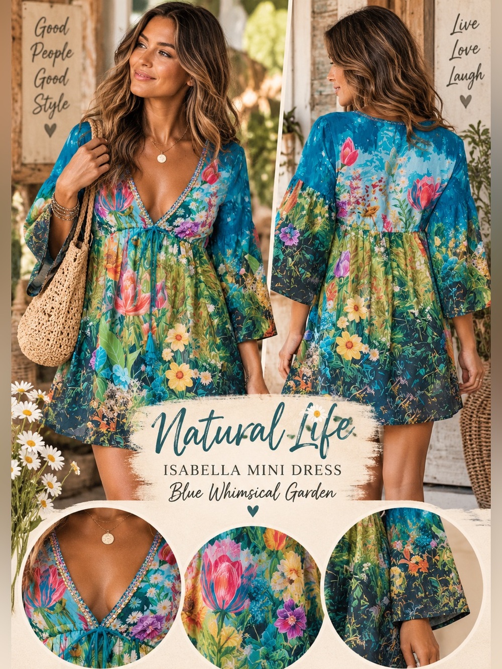 NATURAL LIFE Blue Floral Garden Mini Dress